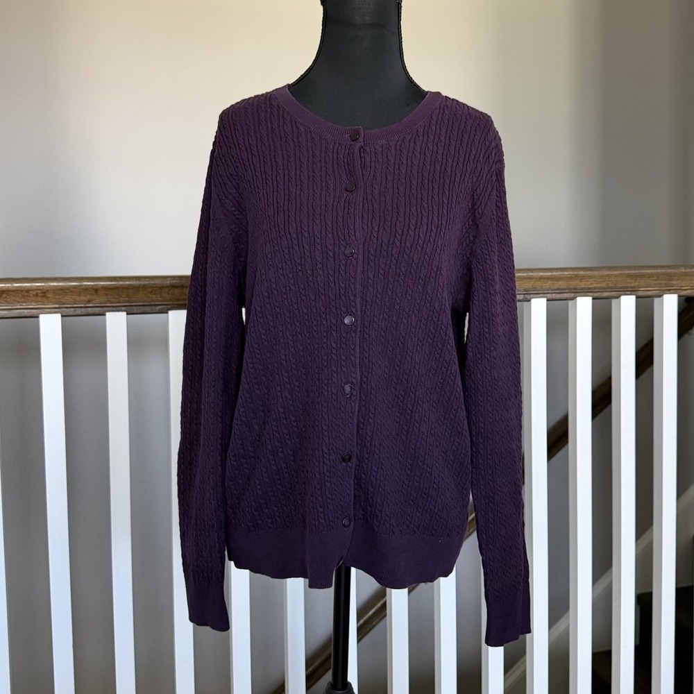 Talbots Pima Cotton Long Sleeve Cardigan Sweater Purple XL Cottage Grandma Prep